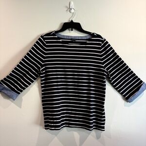 Nautica Striped Boatneck Cotton Shirt Classic Navy White XL Casual Fall